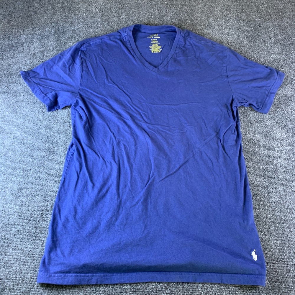 Polo Ralph Lauren T-Shirt Mens XL Blue Cotton Slim Fit V-Neck Casual Pullover